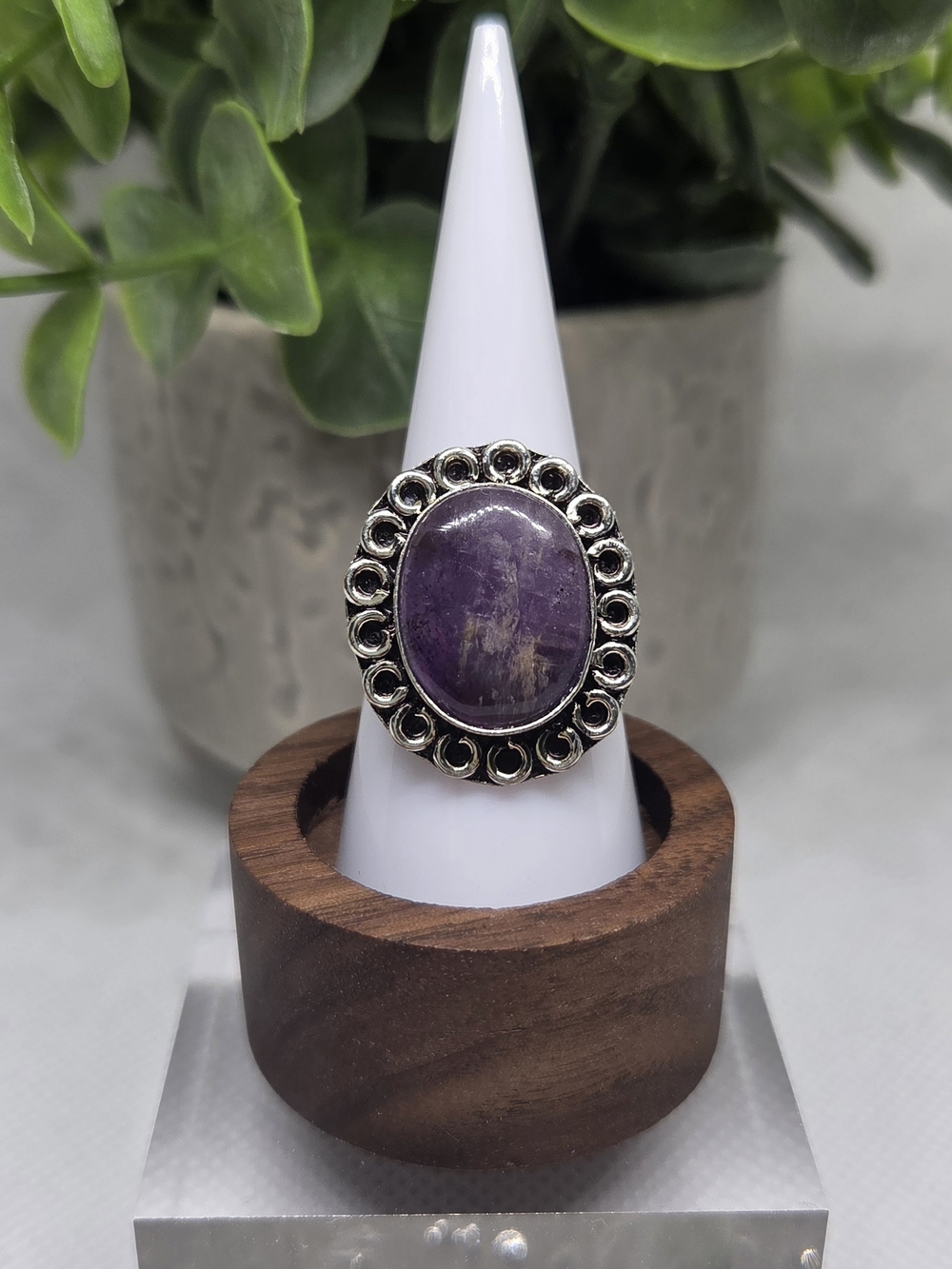 Oval Amethyst Stone Silver-Accent Ring